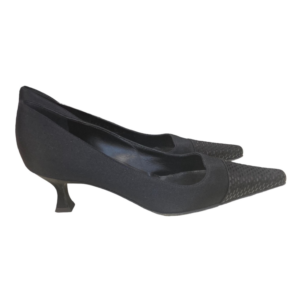 St John Black Satin Kitten Heel Pumps with Sequin Toe‎ Size 6B